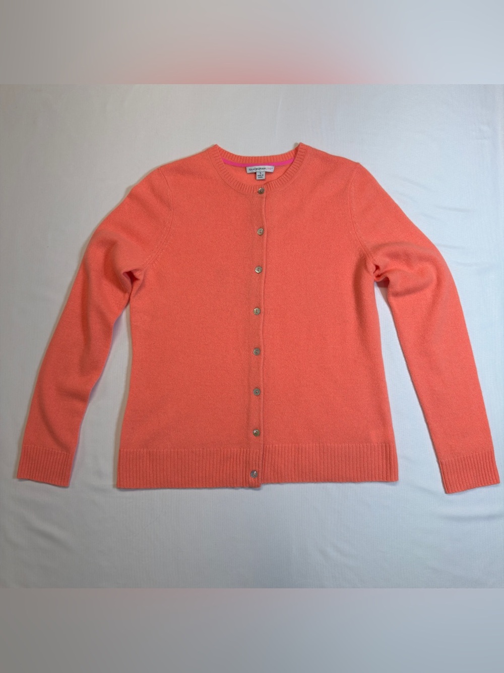 Isaac Mizrahi Live! 100% Cashmere Coral Crewneck Button-Front Cardigan Size S